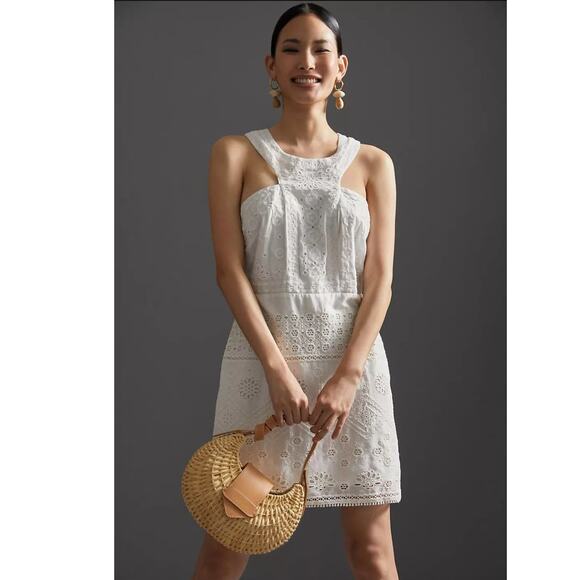New Anthropologie Maeve Eyelet Halter Mini Dress $270 SIZE 2 White Cotton - Picture 5 of 6
